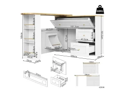 Mesa de bar giratoria con 1 puerta y 2 cajones, espacio de almacenamiento tipo buffet con tablero extensible (138-204)×39×105 cm - blanco