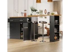 Mesa de bar móvil extensible - 137-215 x 39 x 102,3 cm - con 1 cajón + 2 puertas - MDF - negro