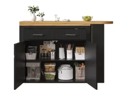 Mesa de bar móvil extensible - 137-215 x 39 x 102,3 cm - con 1 cajón + 2 puertas - MDF - negro