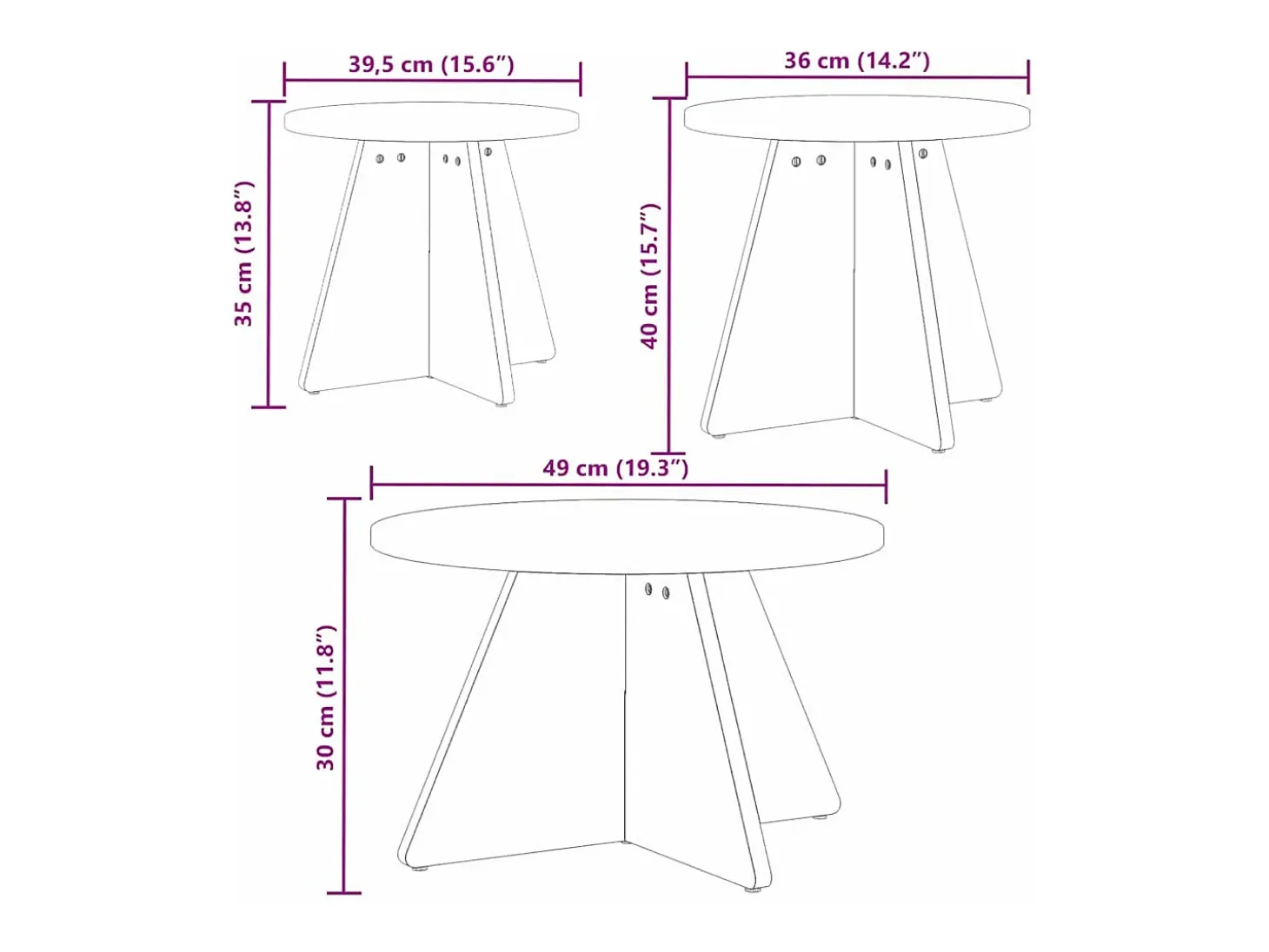 Mesa de Café 3 piezas 49 x 49 x 30 cm Madera maciza de pino