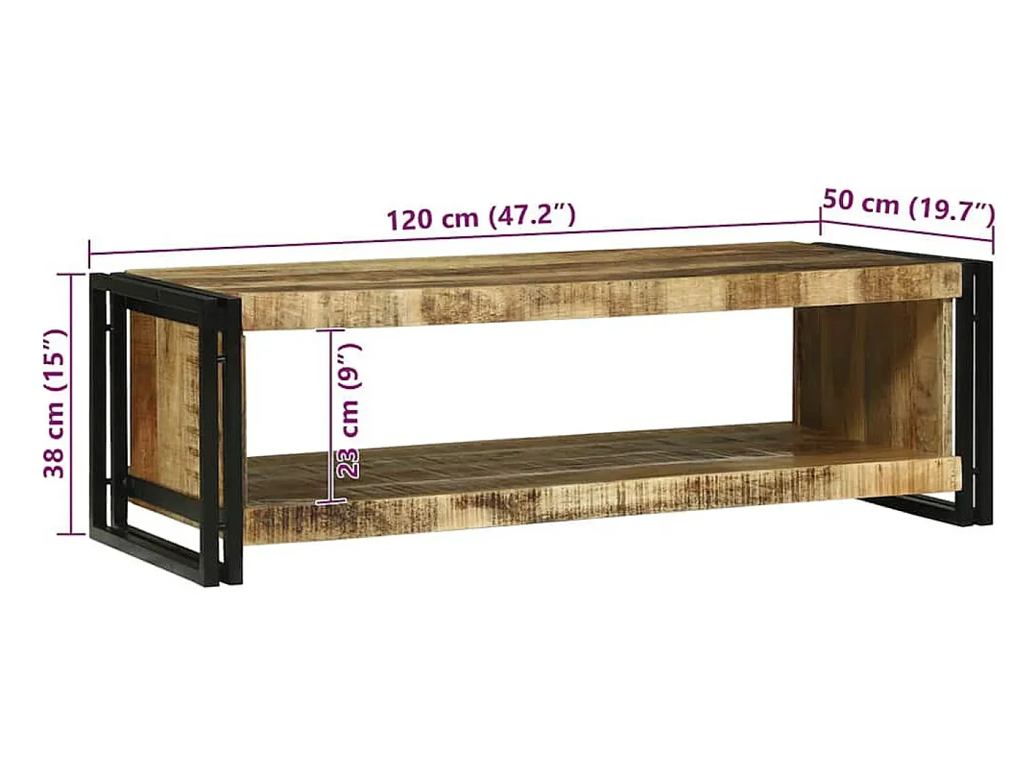 Mesa de Café 120 x 50 x 38 cm Madera maciza de mango rugosa