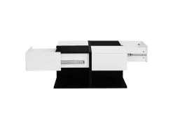 Mesa de café cuadrada con 2 cajones de almacenamiento, negro y blanco - para salón y dormitorio