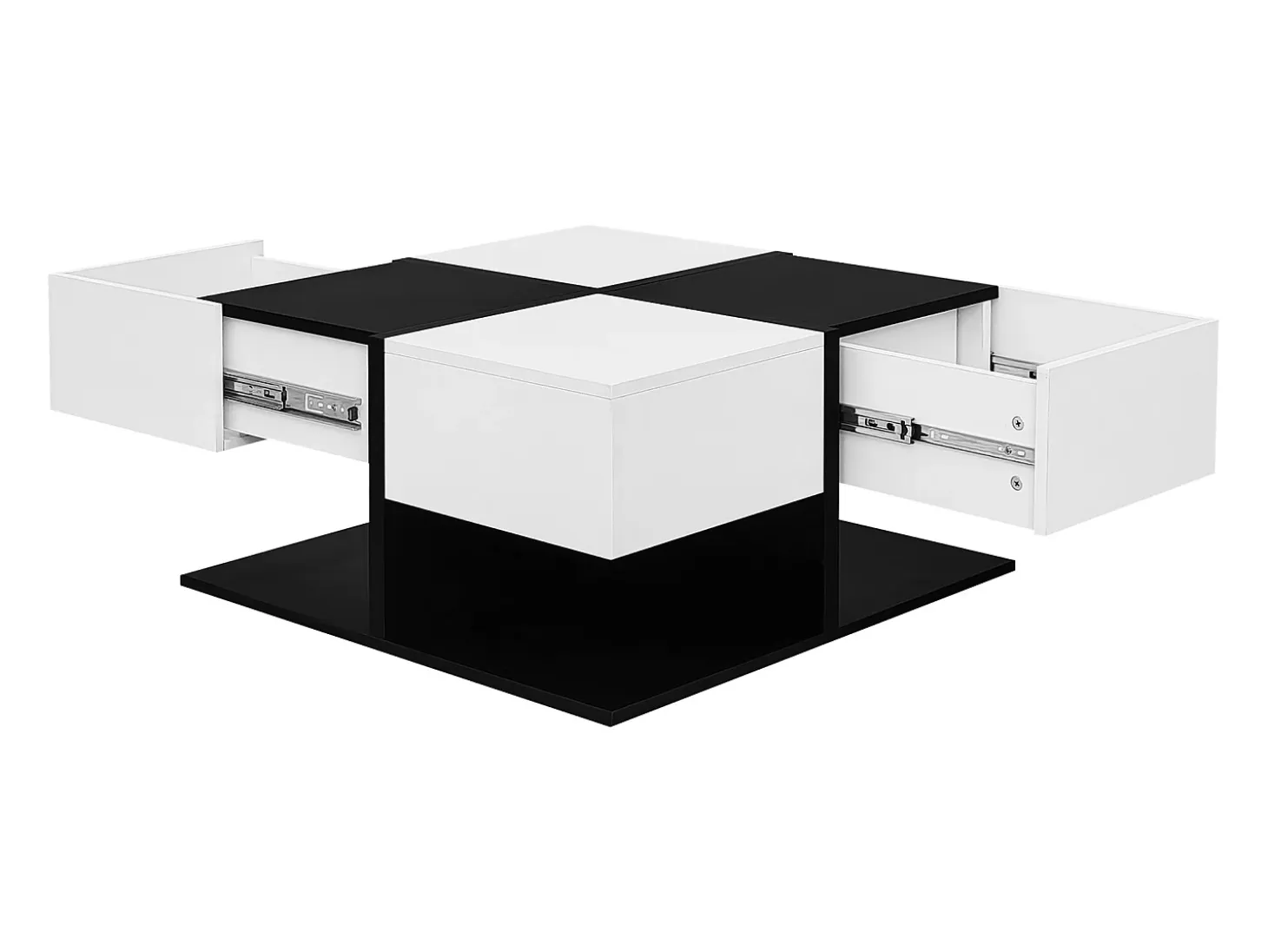 Mesa de café cuadrada con 2 cajones de almacenamiento, negro y blanco - para salón y dormitorio