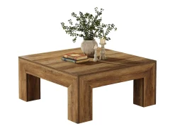 Mesa de café cuadrada para sala de estar, mesa de té central baja y grande de color marrón rústico
