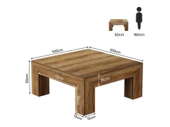 Mesa de café cuadrada para sala de estar, mesa de té central baja y grande de color marrón rústico
