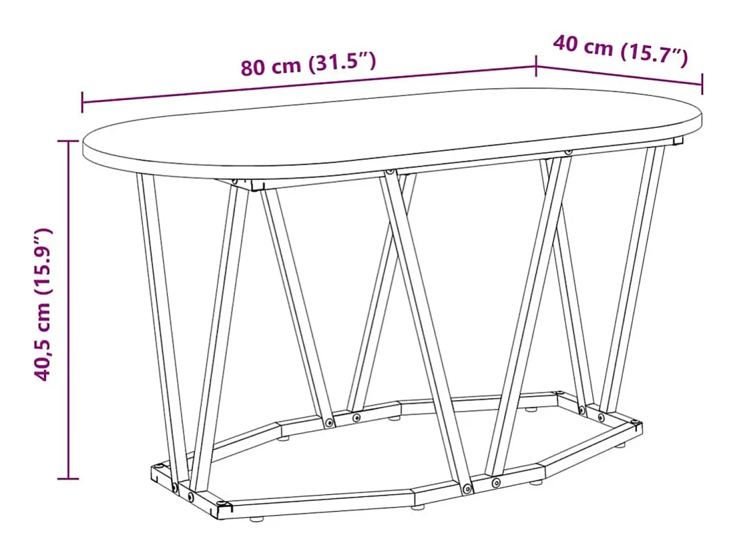 Mesa de Café Gris 80 x 40 x 40.5 cm Madera engineered y metal