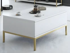 Mesa de café Kailua Z113, Dorado|Blanco, 40x60x90cm, Aglomerado laminado, Angular