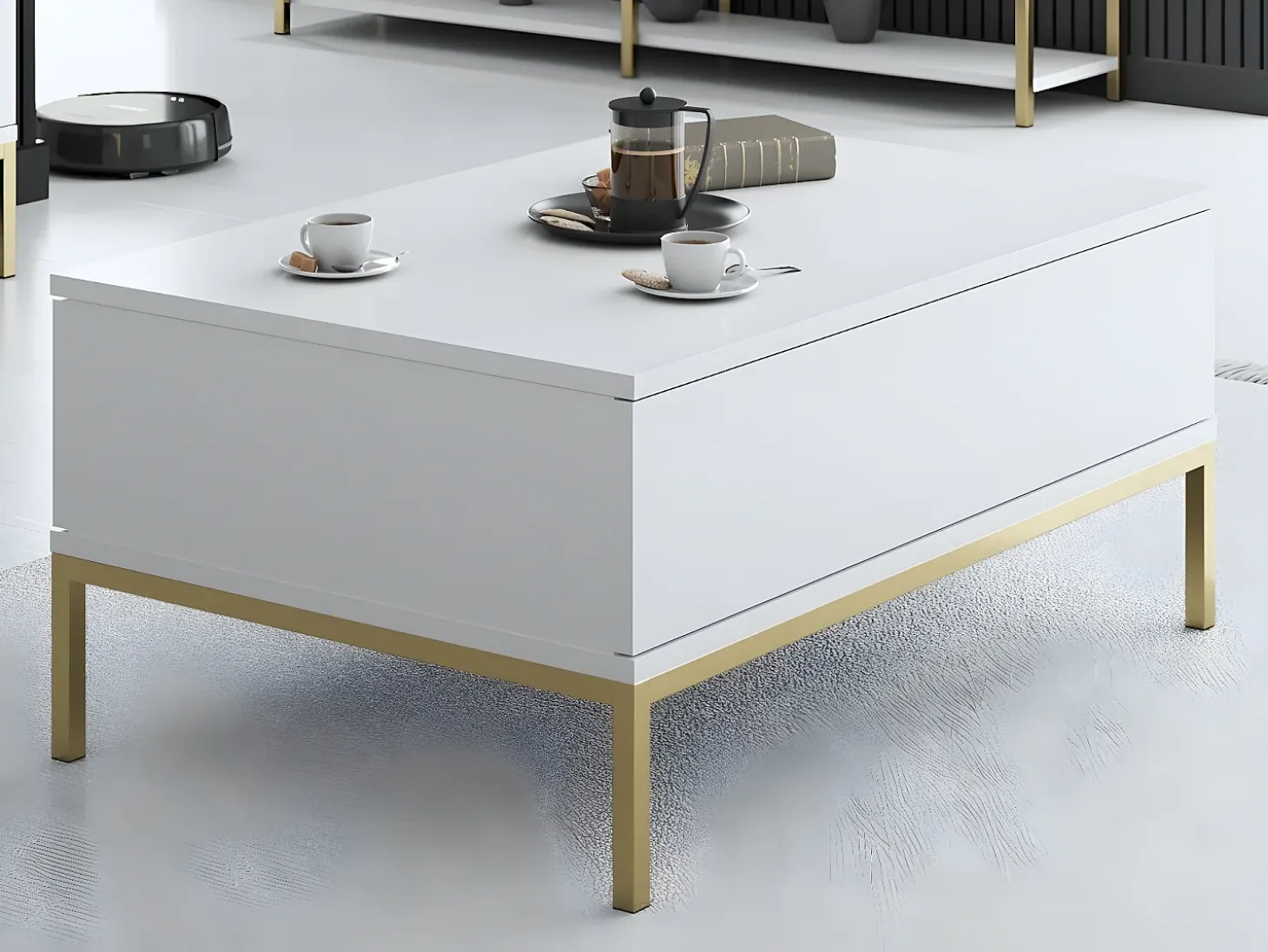 Mesa de café Kailua Z113, Dorado|Blanco, 40x60x90cm, Aglomerado laminado, Angular