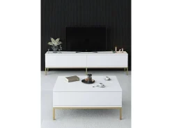Mesa de café Kailua Z113, Dorado|Blanco, 40x60x90cm, Aglomerado laminado, Angular