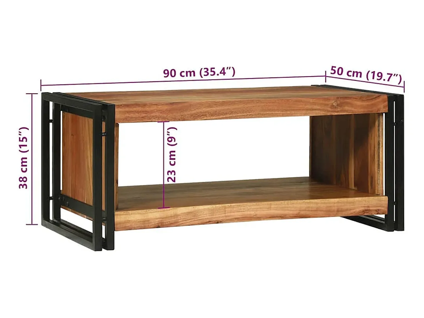 Mesa de Café Marrón 90 x 50 x 38 cm madera maciza de acacia
