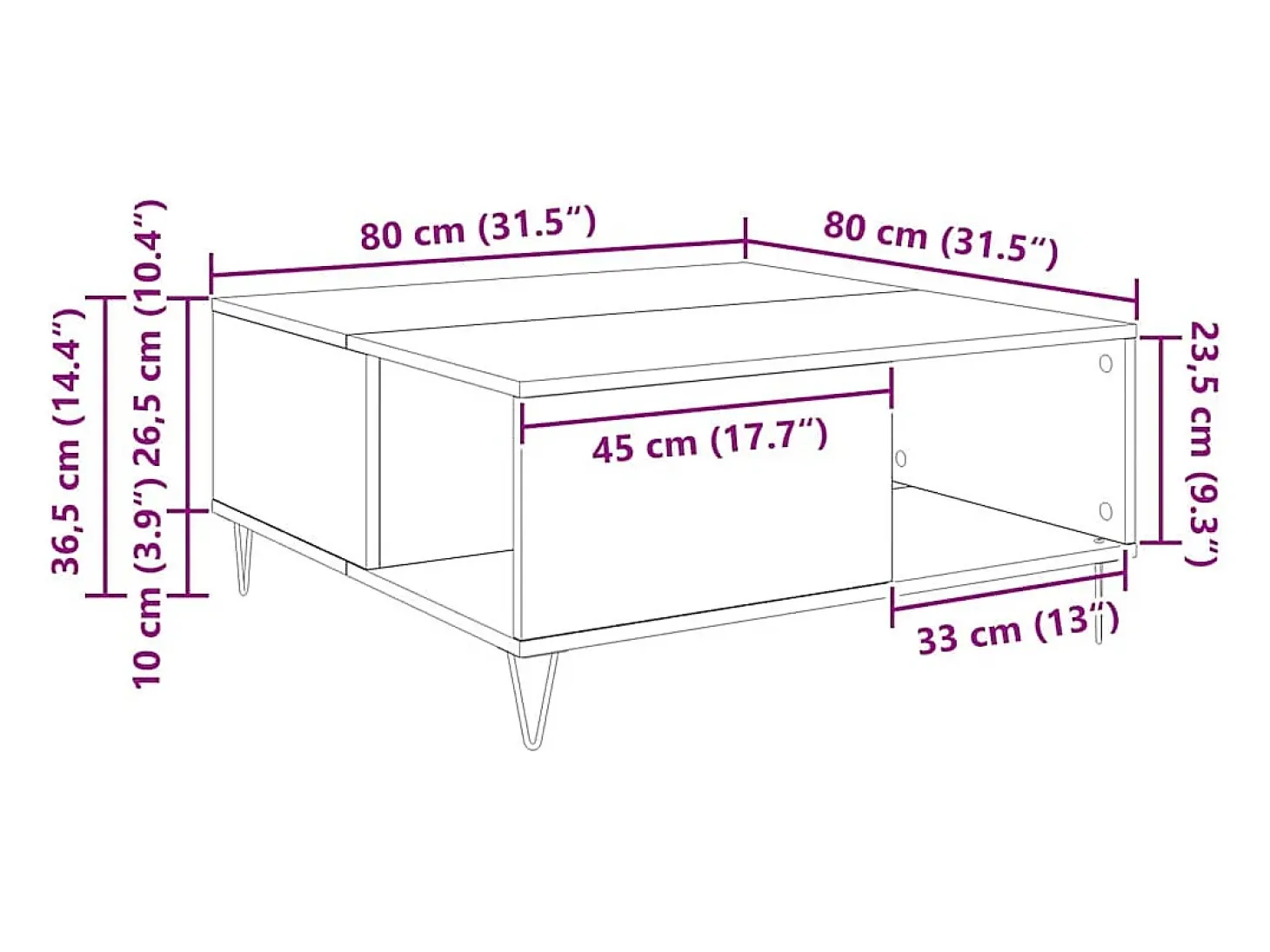 Mesa de Café Roble artisan 80 x 80 x 36.5 cm