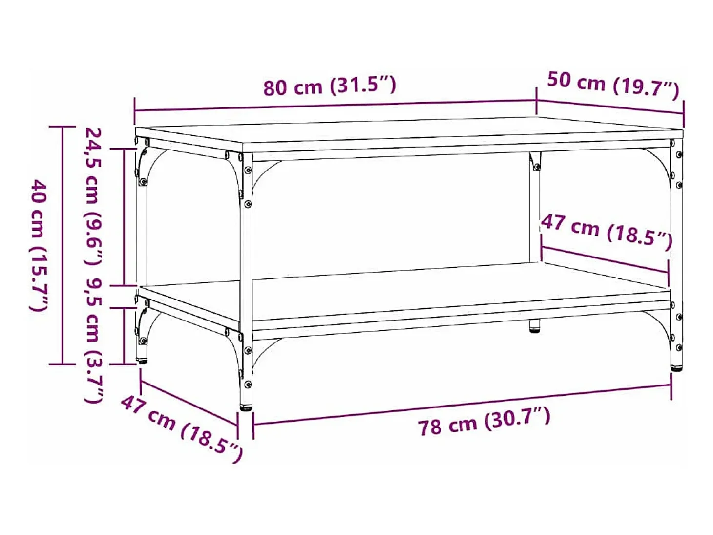 Mesa de Café Roble artisan 80 x 50 x 40 cm Madera contrachapada