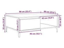 Mesa de Café Roble negro 90 x 60 x 35 cm Madera contrachapada