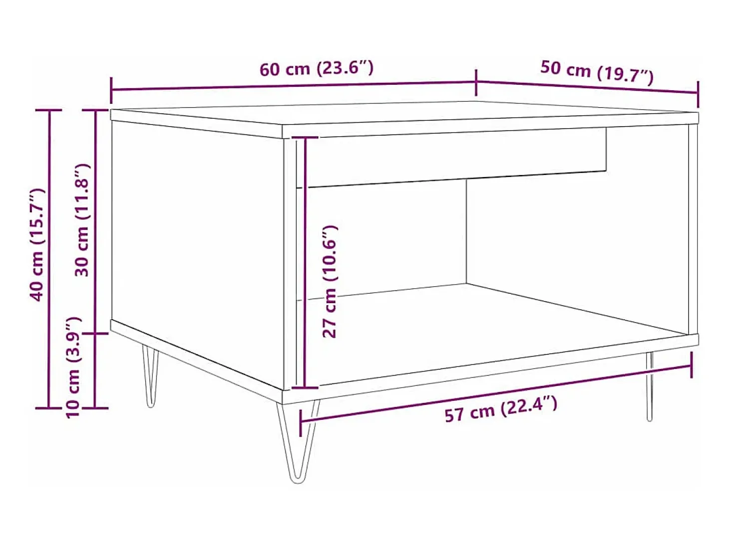 Mesa de Café Roble negro 60 x 50 x 40 cm Madera contrachapada