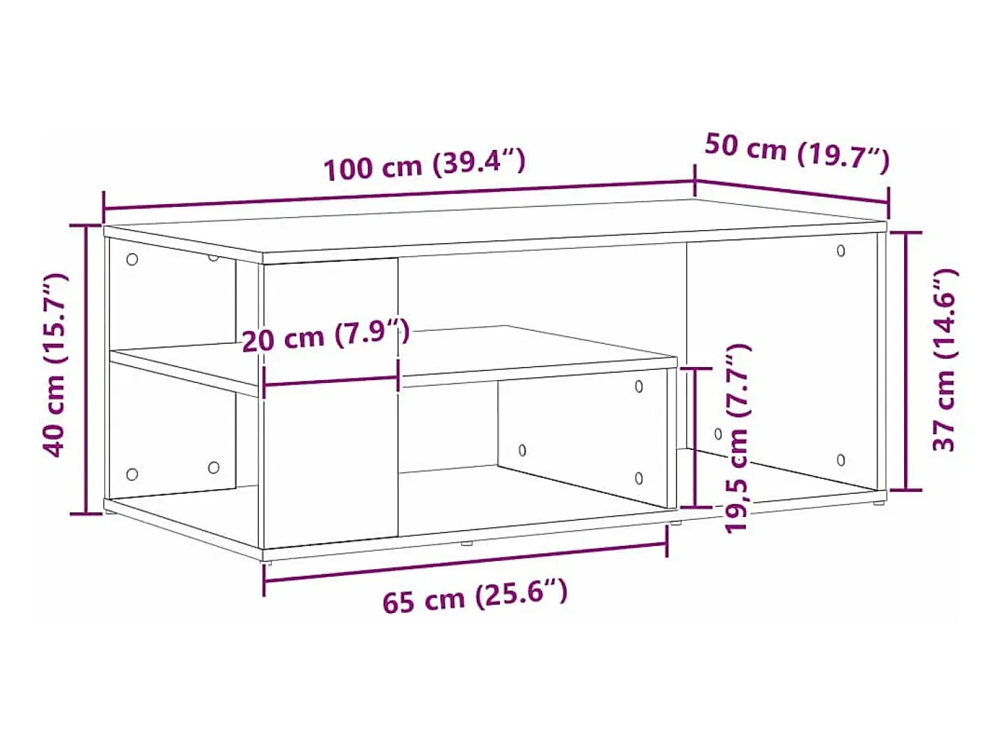 Mesa de Café Roble negro 100 x 50 x 40 cm Madera contrachapada