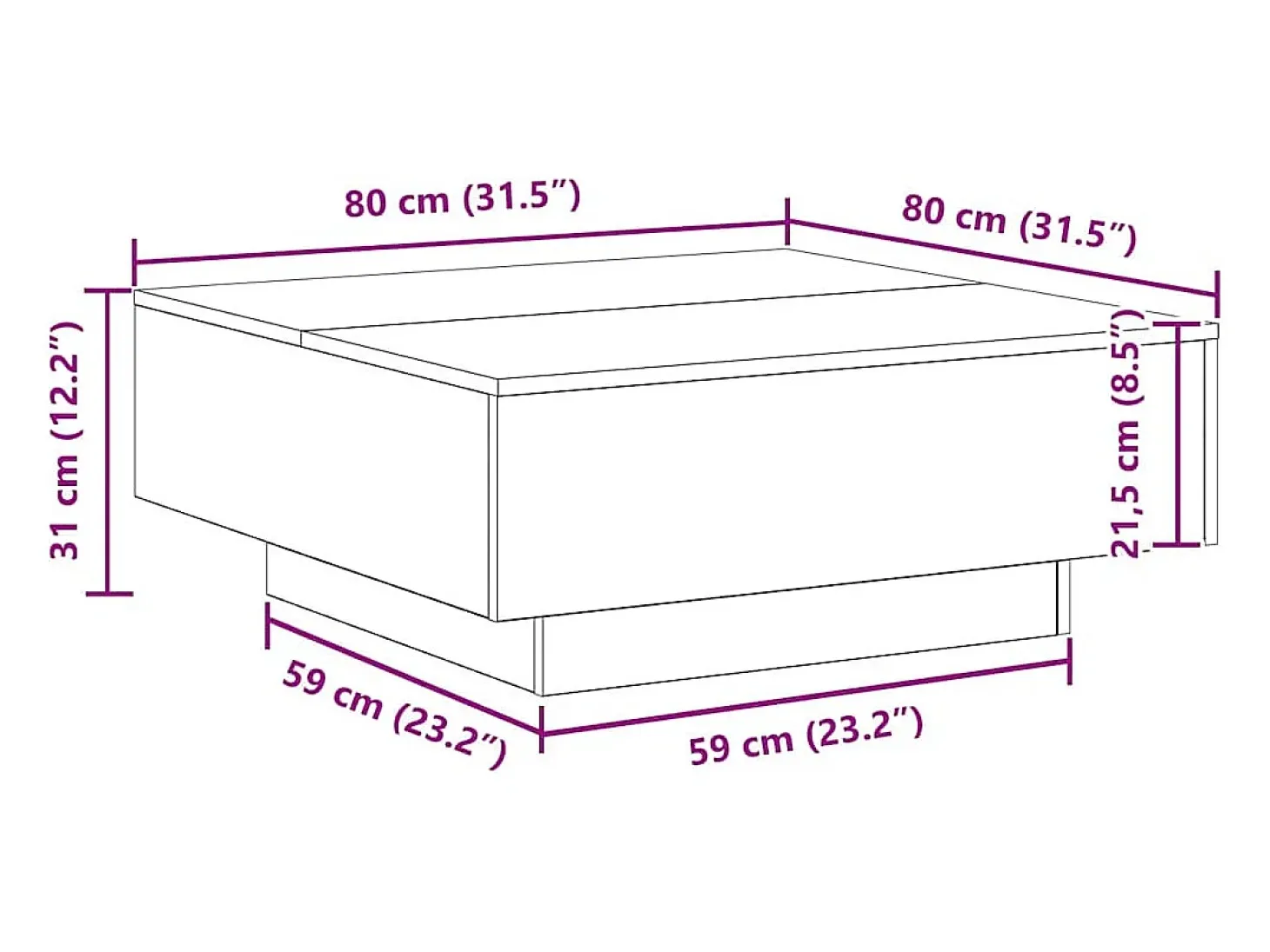 Mesa de Café Roble negro 80 x 80 x 31 cm Madera contrachapada