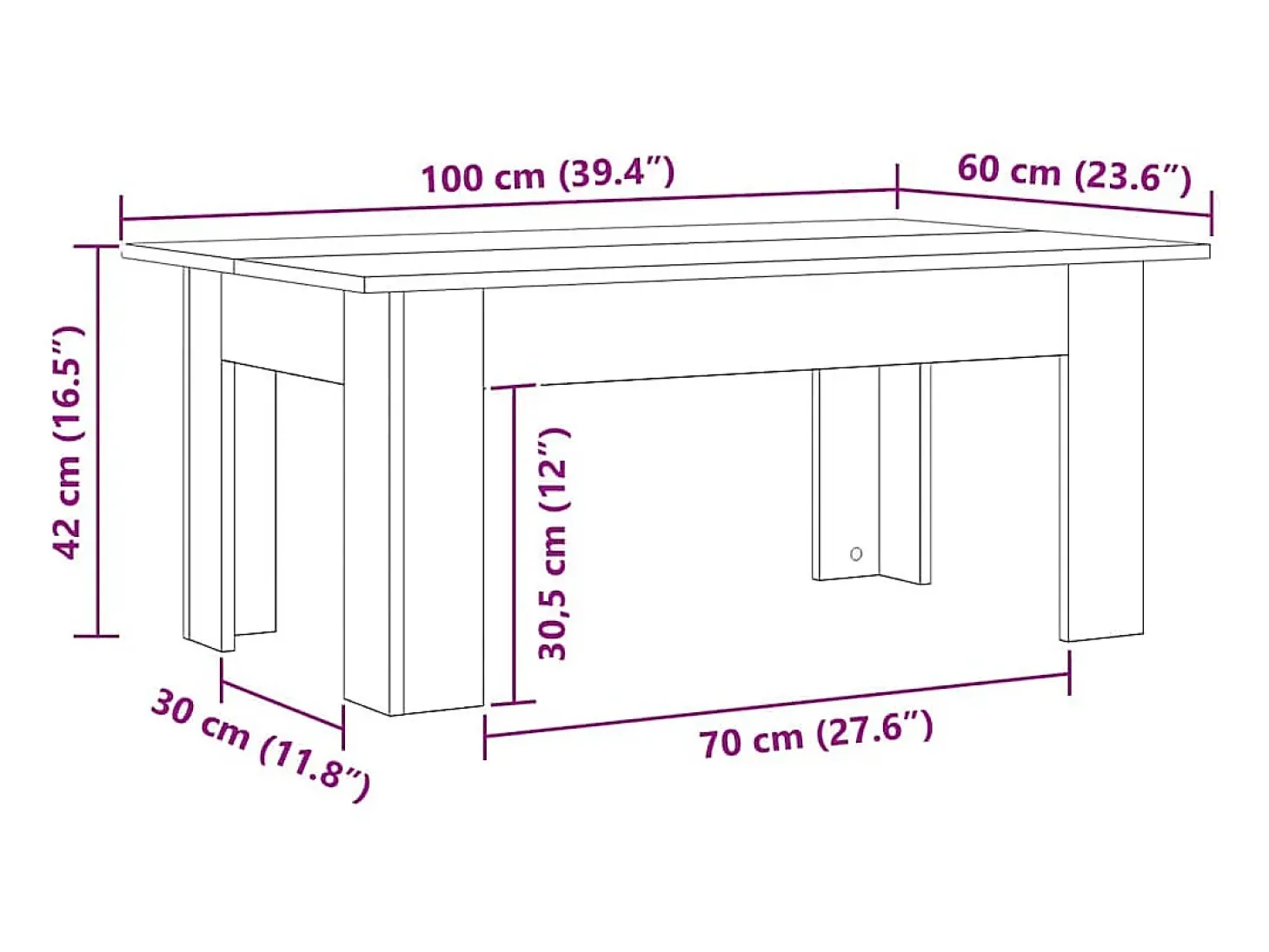 Mesa de Café Roble negro 100 x 60 x 42 cm Madera contrachapada