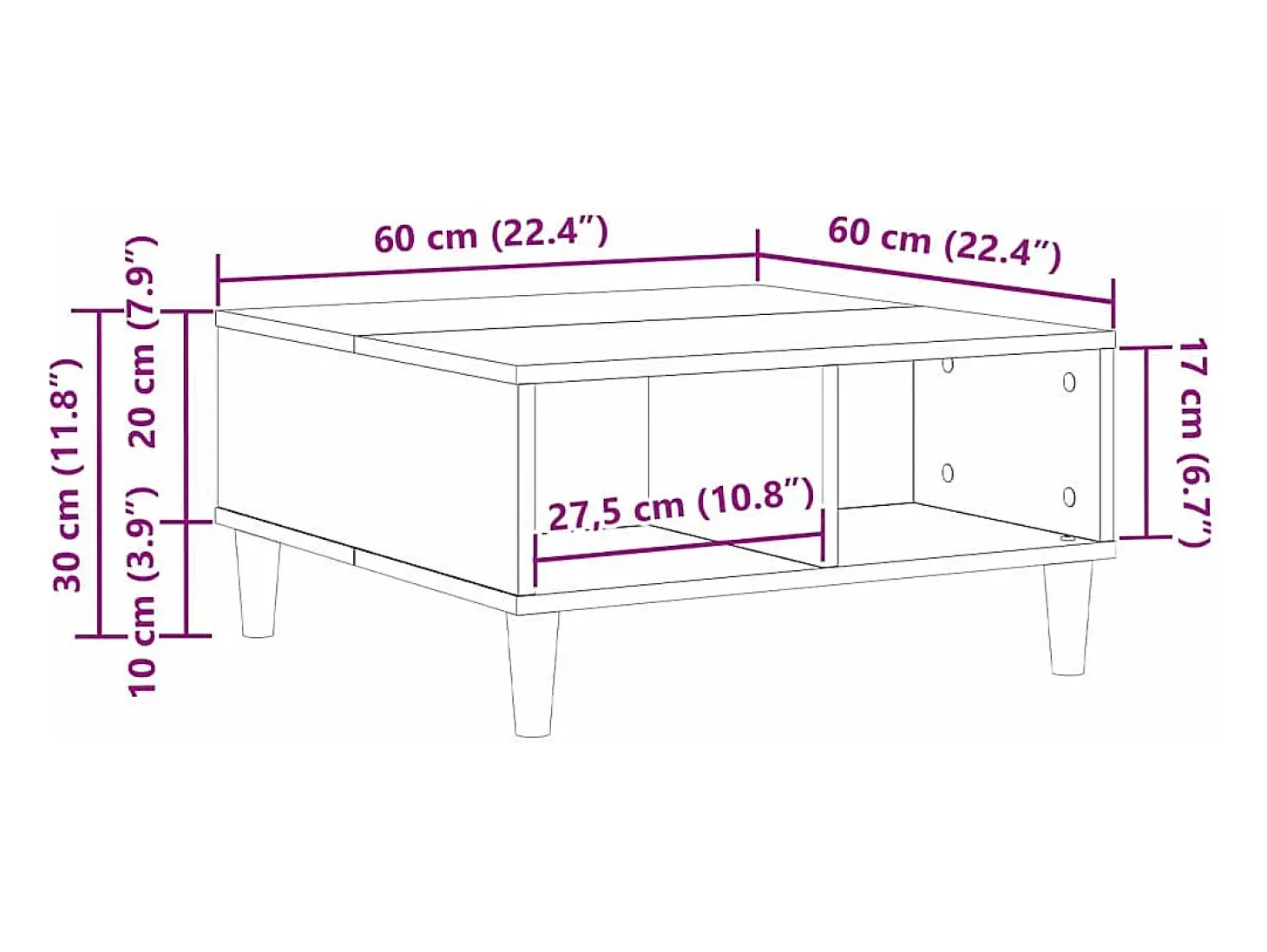 Mesa de Café Roble negro 60 x 60 x 30 cm Madera contrachapada