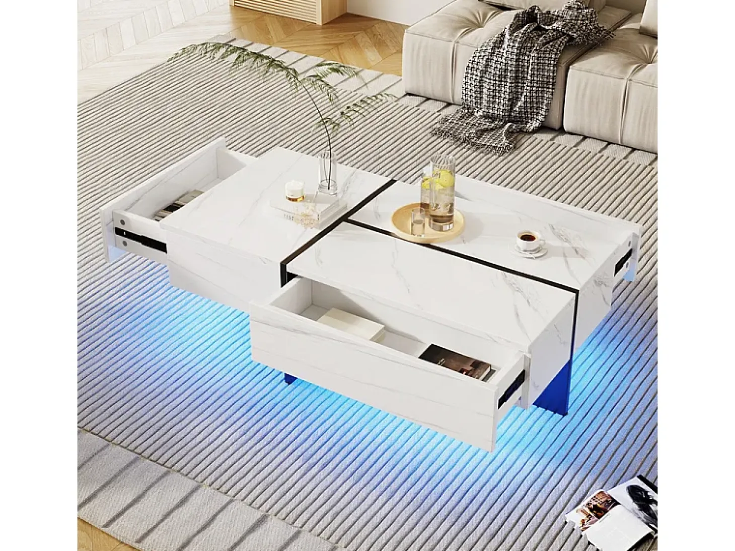 Mesa de centro - con sistema de iluminación LED controlado por aplicación - Blanco