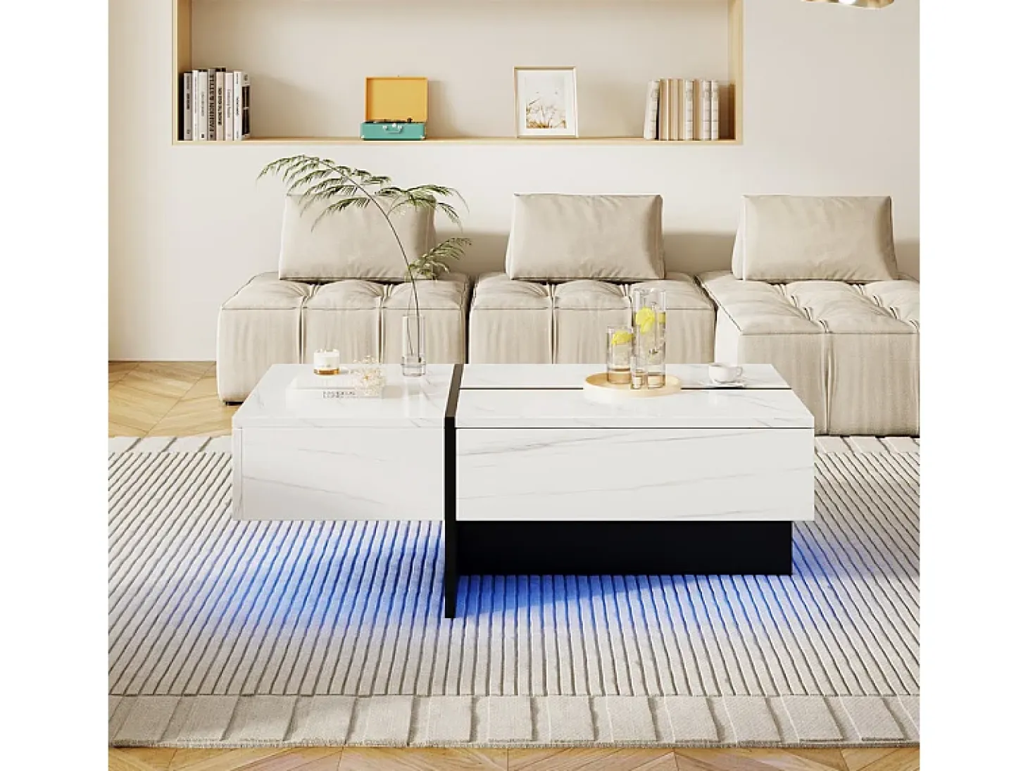 Mesa de centro - con sistema de iluminación LED controlado por aplicación - Blanco