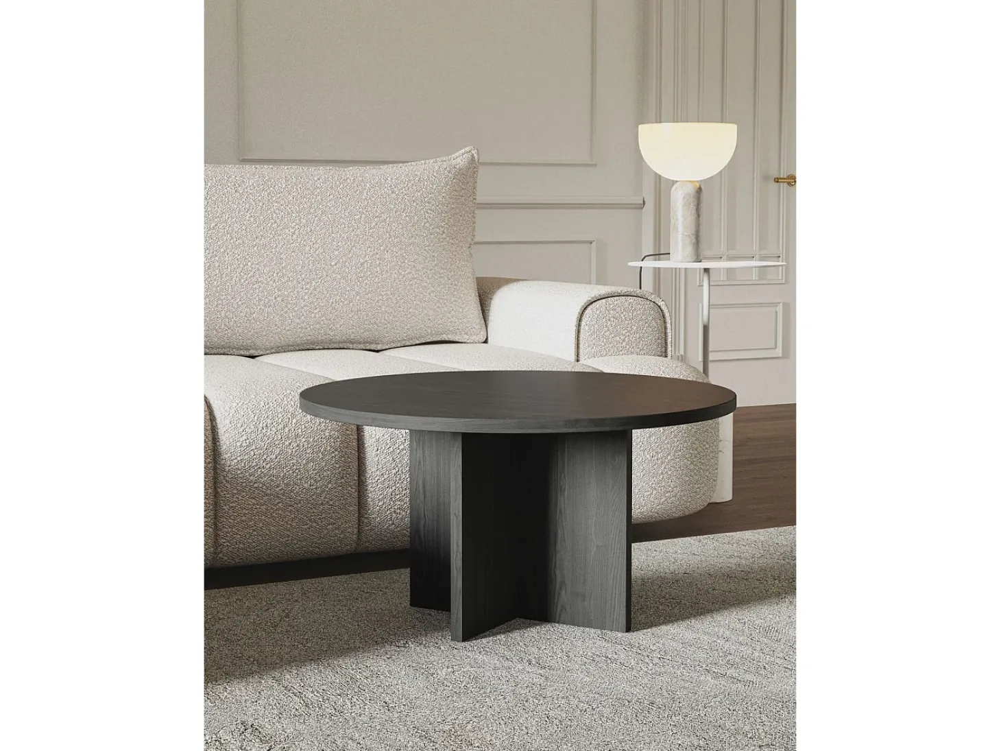 Mesa de centro - redonda 76x76 cm - efecto madera fresno Portland - OVO