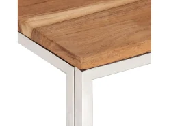 Mesa de centro acero inoxidable y madera maciza acacia plateado