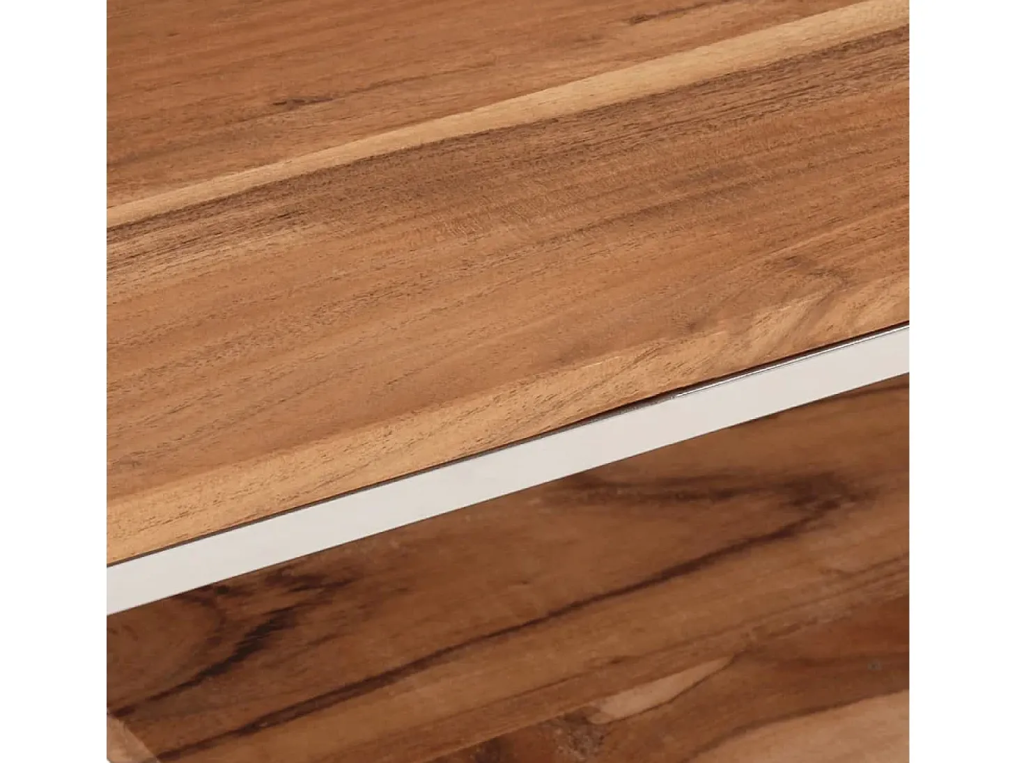 Mesa de centro acero inoxidable y madera maciza acacia plateado