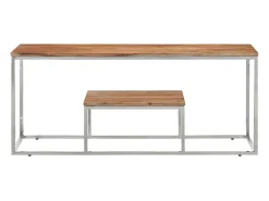 Mesa de centro acero inoxidable y madera maciza acacia plateado