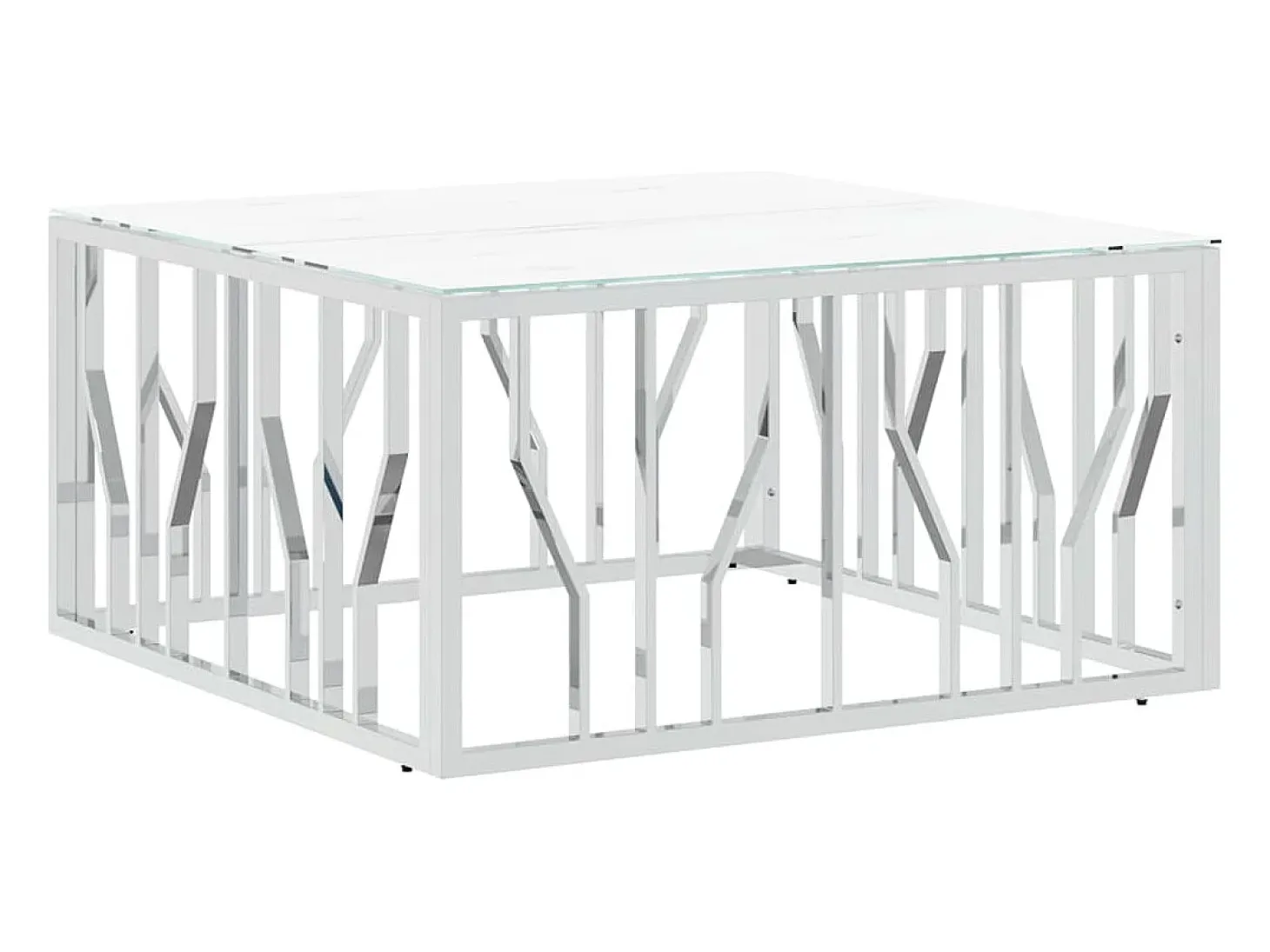 Mesa de centro acero inoxidable y vidrio plateado 80x80x40 cm