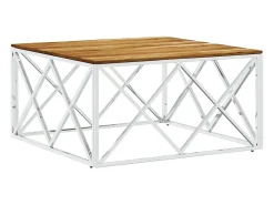 Mesa de centro acero inoxidable y madera maciza acacia plateado