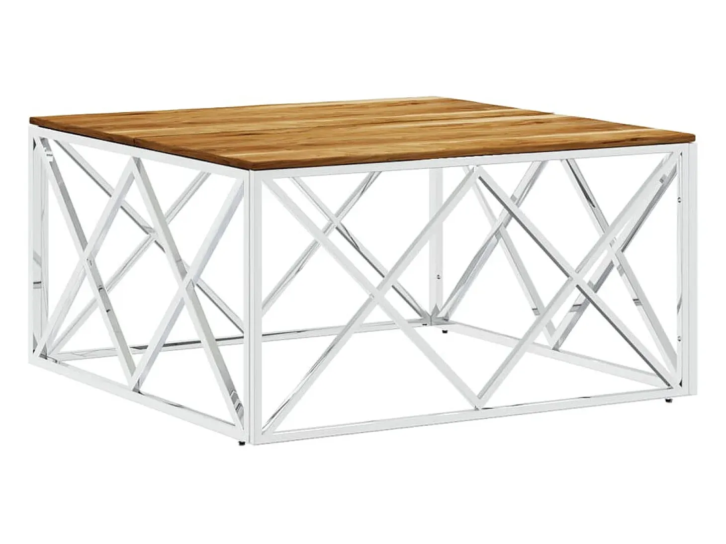 Mesa de centro acero inoxidable y madera maciza acacia plateado