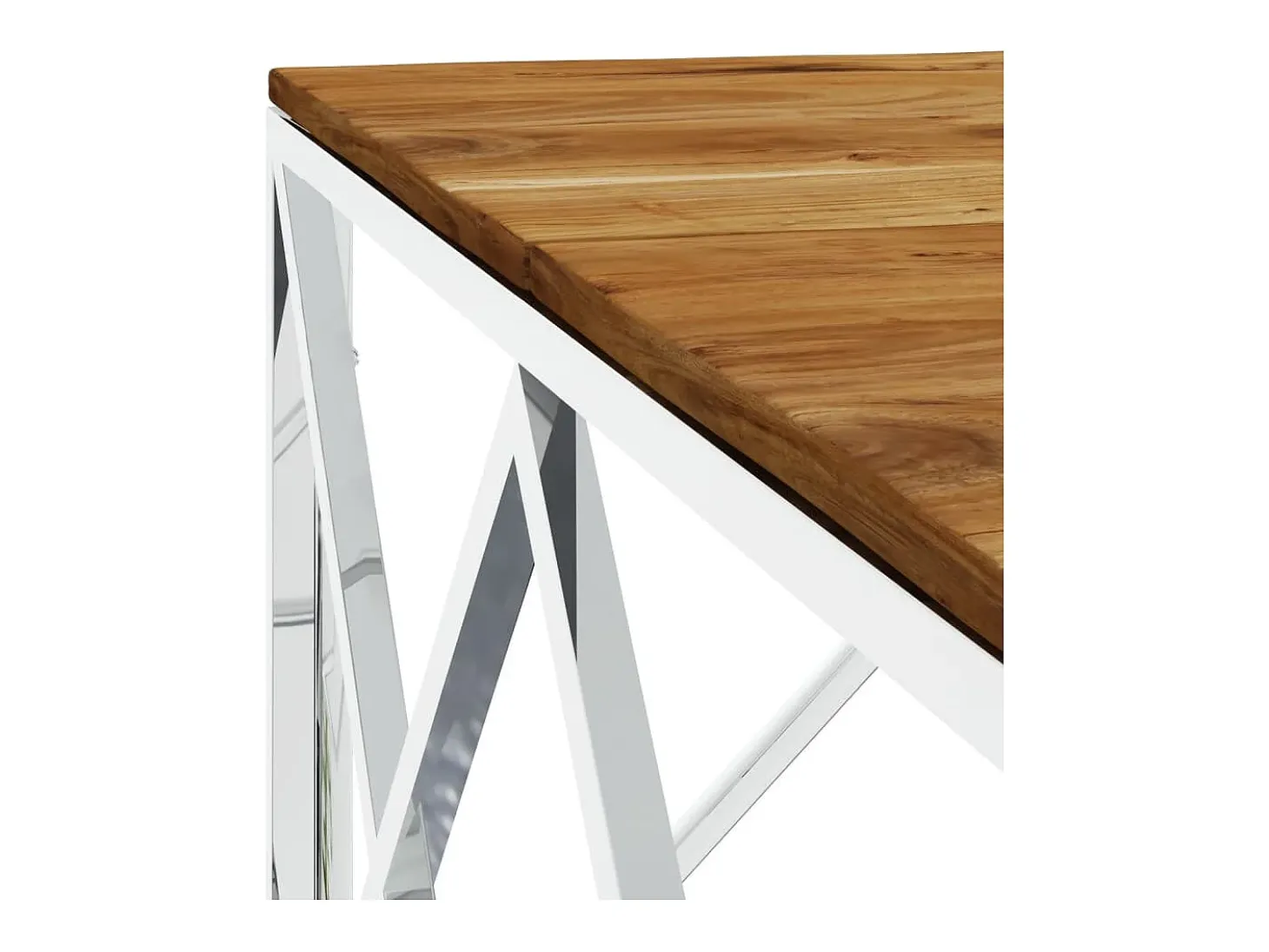Mesa de centro acero inoxidable y madera maciza acacia plateado