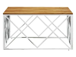 Mesa de centro acero inoxidable y madera maciza acacia plateado