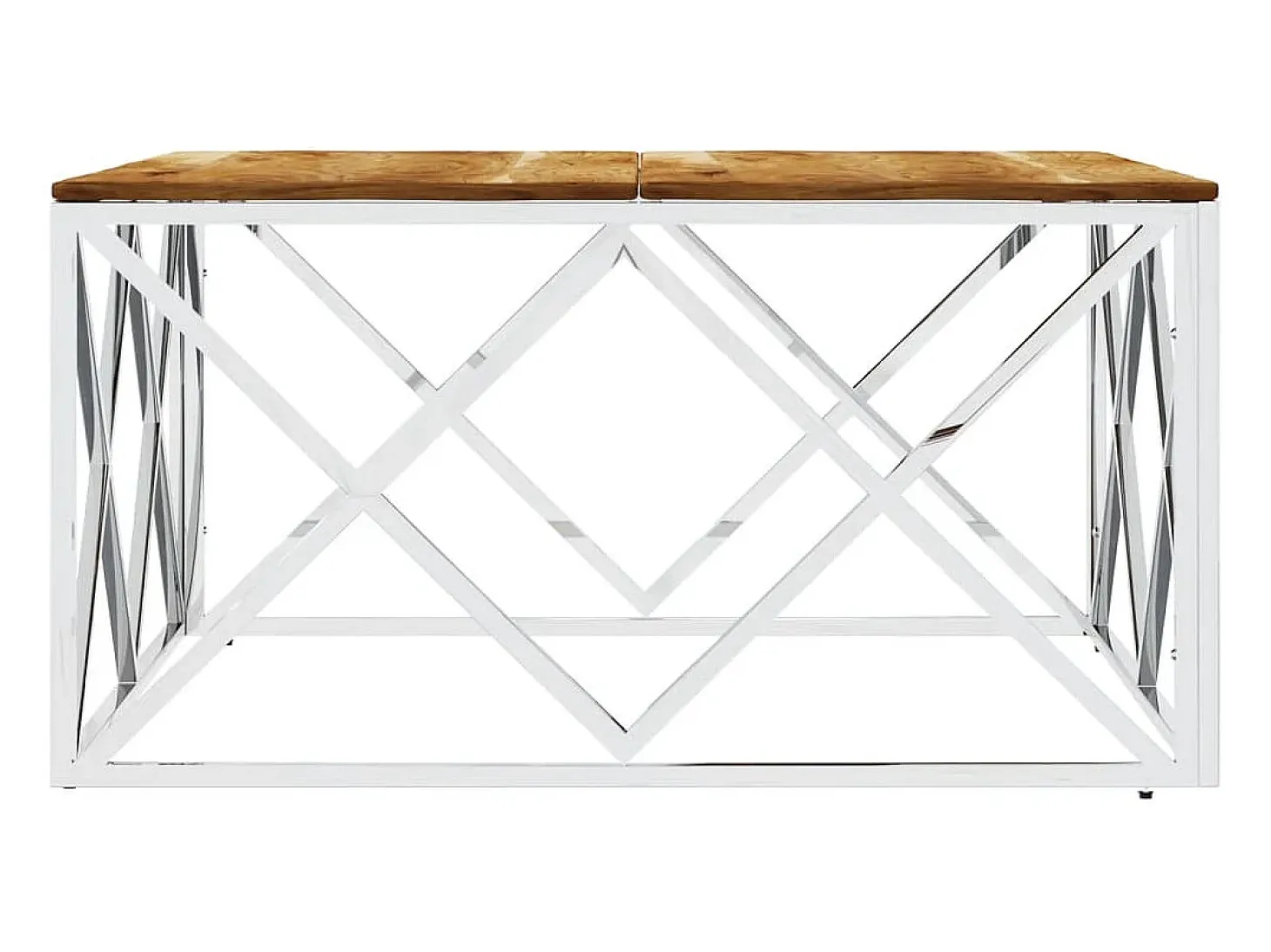Mesa de centro acero inoxidable y madera maciza acacia plateado