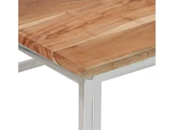 Mesa de centro acero inoxidable plateado y madera maciza acacia