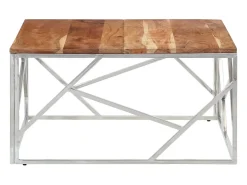 Mesa de centro acero inoxidable plateado y madera maciza acacia