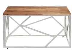 Mesa de centro acero inoxidable plateado y madera maciza acacia