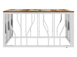 Mesa de centro acero inoxidable y madera reciclada plateada