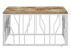 Mesa de centro acero inoxidable y madera reciclada plateada
