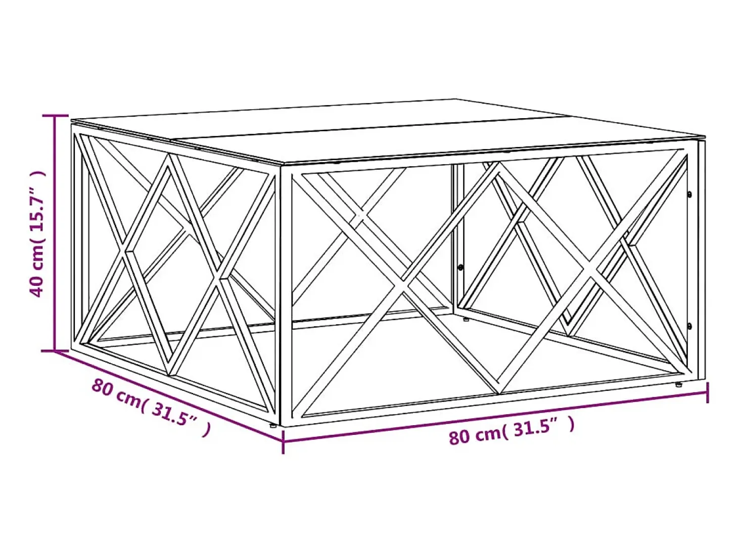 Mesa de centro acero inoxidable y vidrio 80x80x40 cm