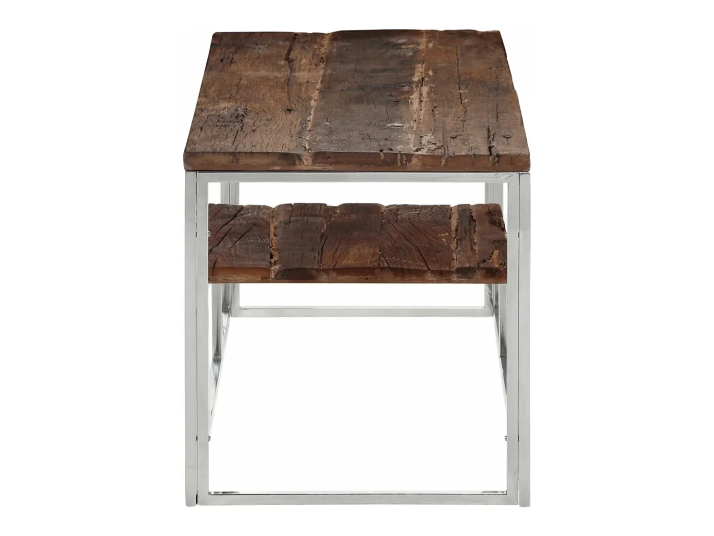 Mesa de centro acero inoxidable madera maciza traviesa plateado