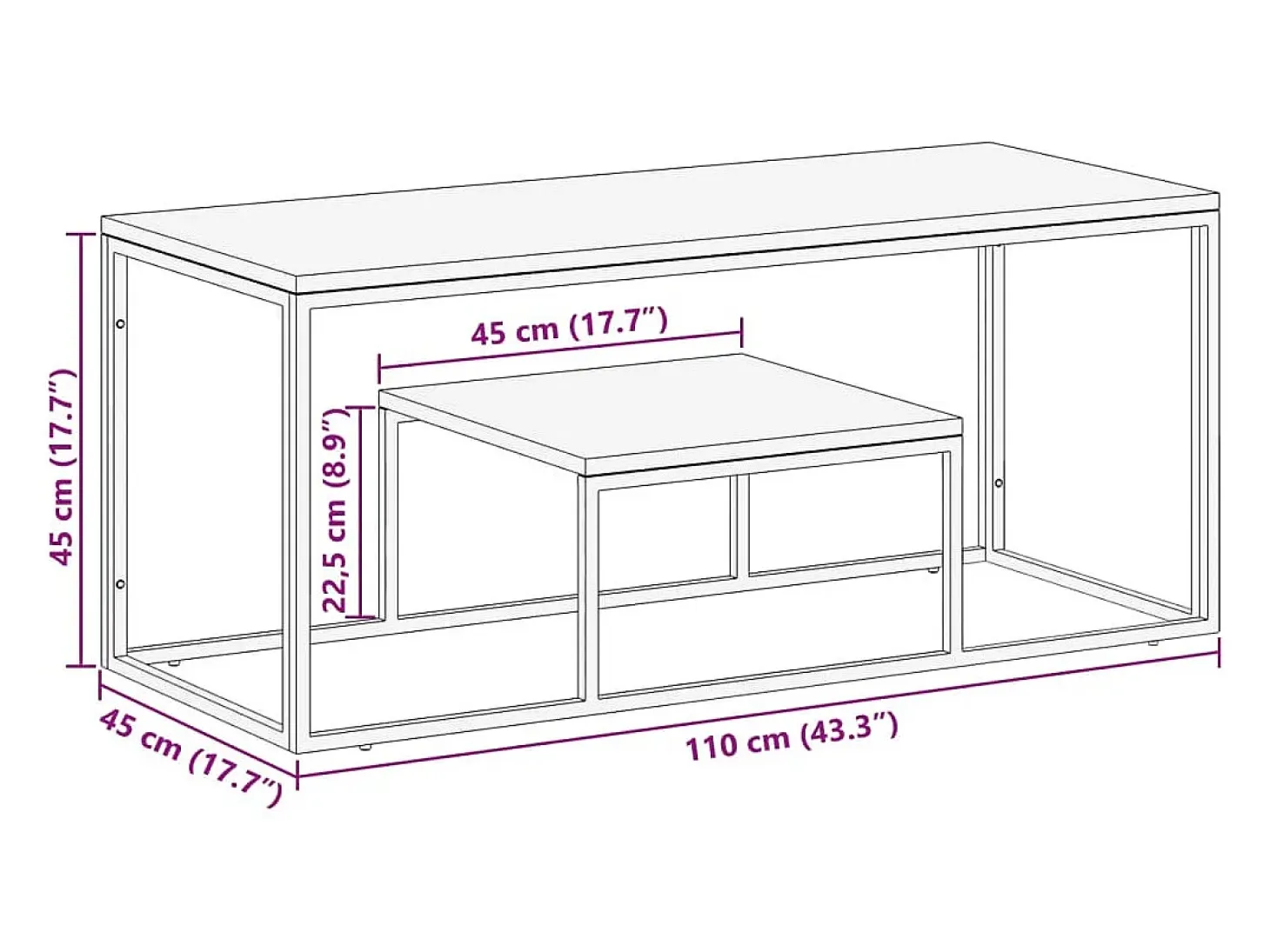 Mesa de centro acero inoxidable madera maciza traviesa plateado