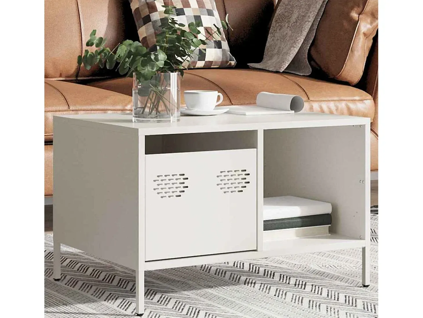 Mesa de centro acero laminado en frío blanco 68,5x50x43,5 cm