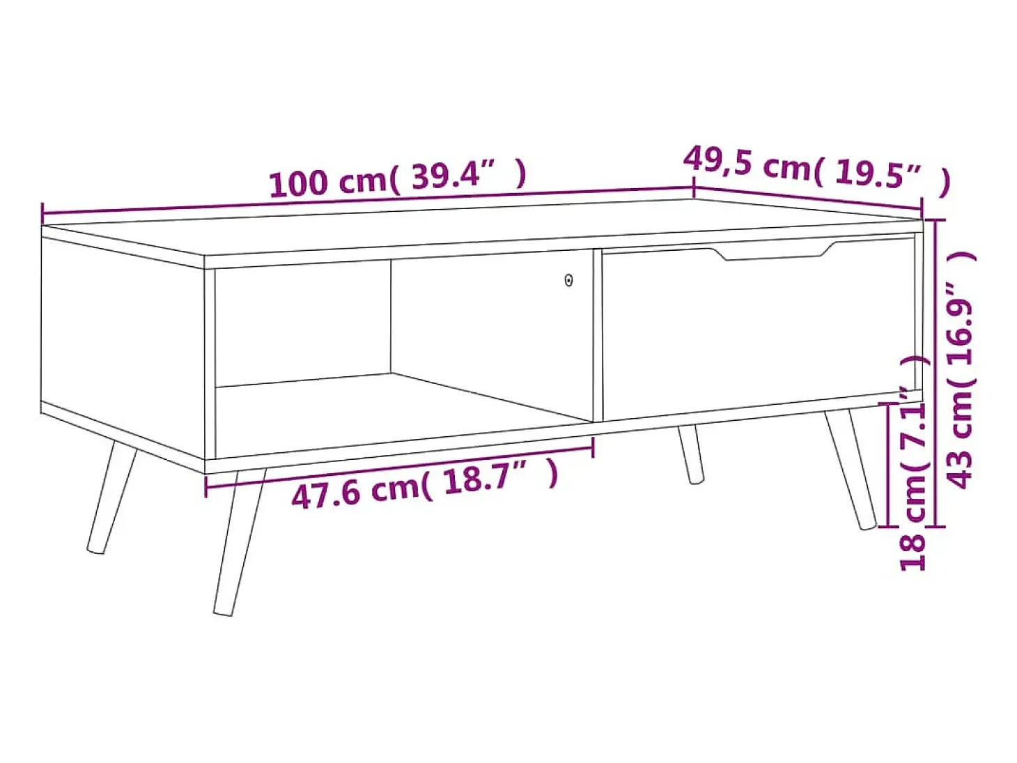 Mesa de centro aglomerado color roble Sonoma 100x49,5x43 cm