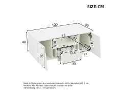 Mesa de centro alto brillo 100×50×40 cm - con iluminación LED - 2 puertas y 1 cajón - blanco
