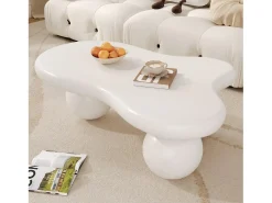 Mesa de centro blanca - Mesa de centro con luces LED y patas redondas blancas - diseño en forma de nube - para sala de estar y habitación infantil