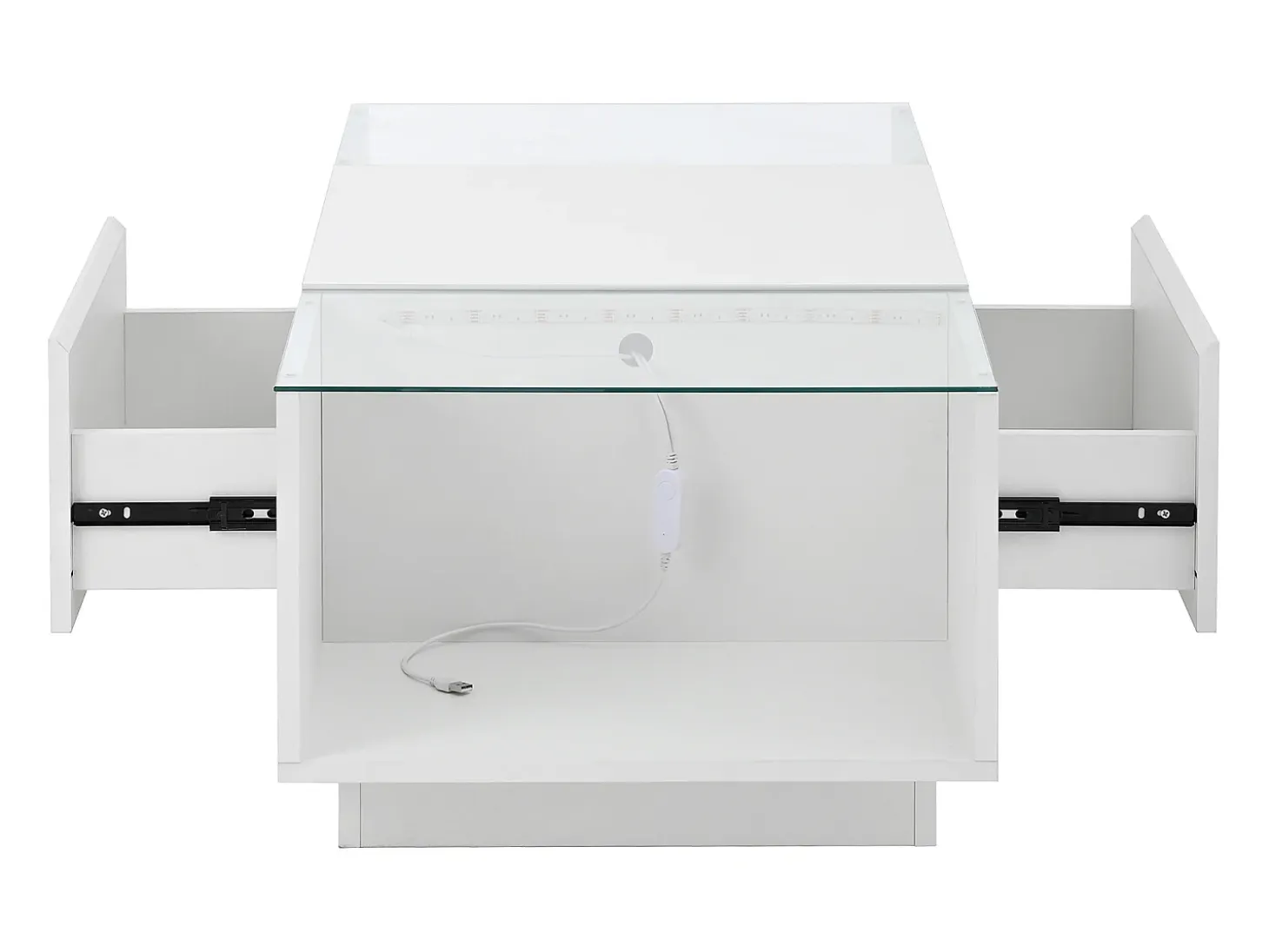 Mesa de centro blanca - Mesa de centro con iluminación LED y 2 cajones - tapa de cristal