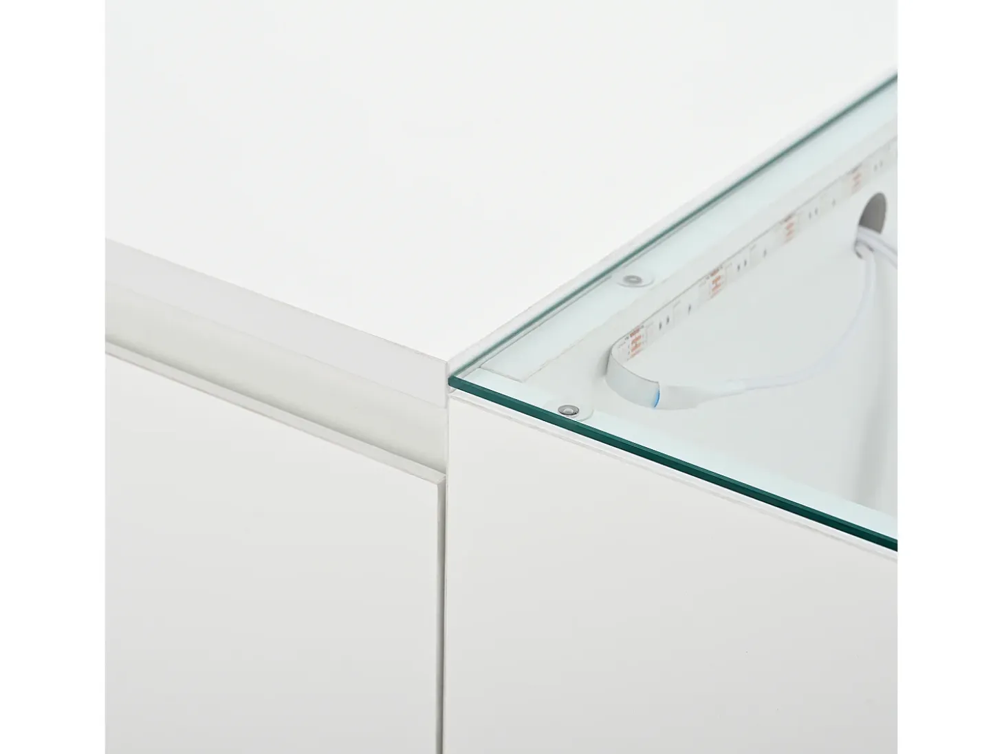 Mesa de centro blanca - Mesa de centro con iluminación LED y 2 cajones - tapa de cristal