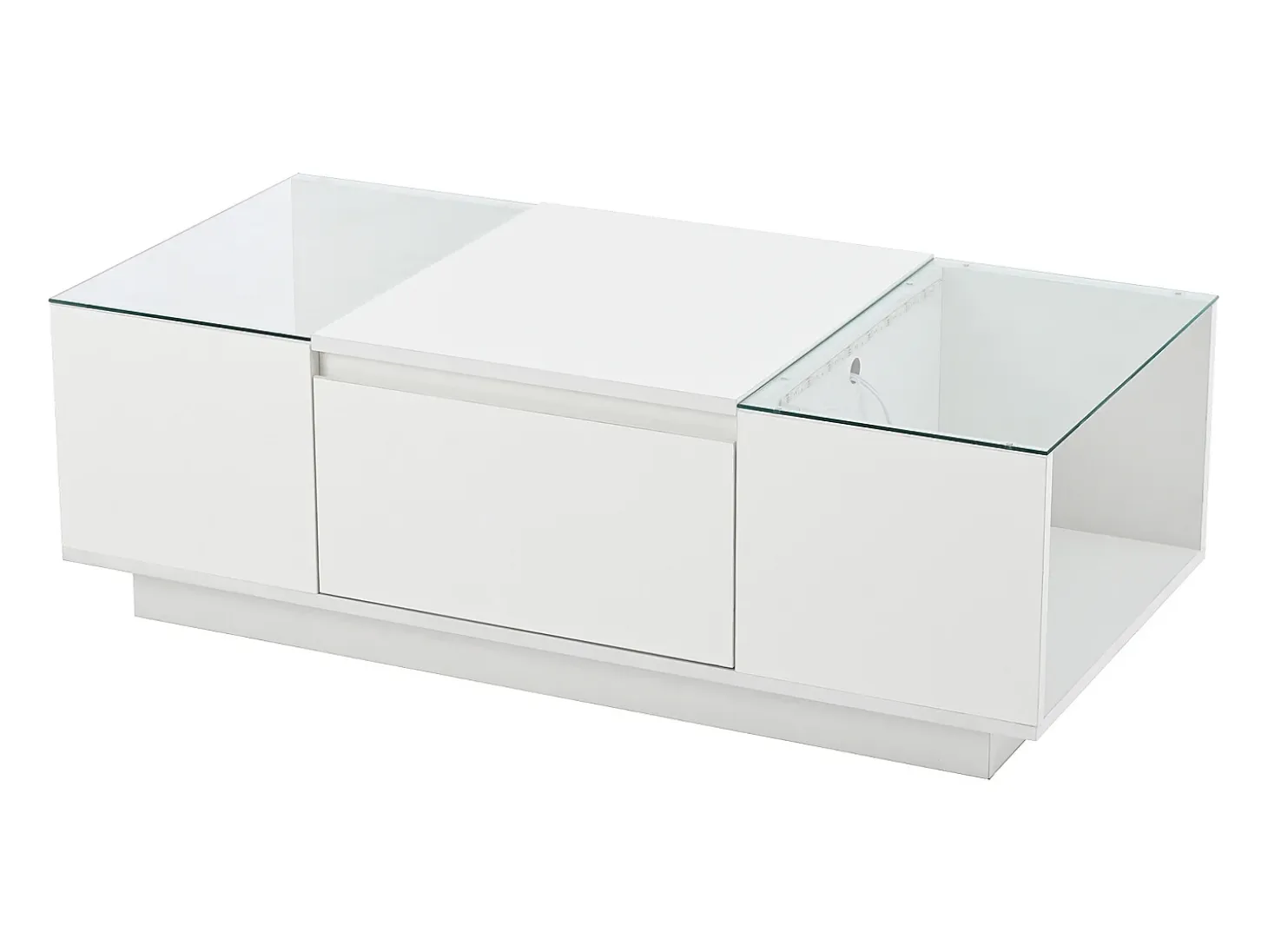 Mesa de centro blanca - Mesa de centro con iluminación LED y 2 cajones - tapa de cristal