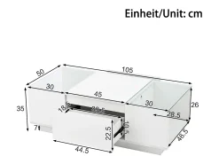 Mesa de centro blanca - Mesa de centro con iluminación LED y 2 cajones - tapa de cristal